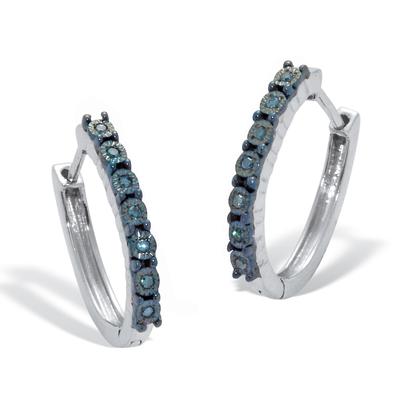 Women's .05 TCW Blue Diamond Sterling Silver Hoop Earrings (1/2 inch) by PalmBeach Jewelry in Blue (Size ONE SIZE)