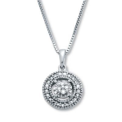 Women's .10 TCW Diamond Sterling Silver Halo Pendant and Chain 18 Inches by PalmBeach Jewelry in White (Size ONE SIZE)