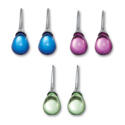 Women's Pear Shaped Colorful Crystal Silvertone Drop Earrings, 3-Pair Set by PalmBeach Jewelry in Blue (Size OS)