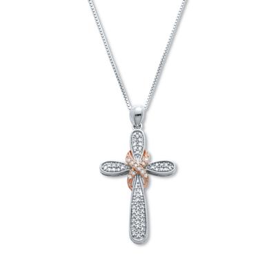Women's .23 TCW Diamond Platinum-Plated Sterling Silver Cross Pendant 18 Inches by PalmBeach Jewelry in White (Size ONE SIZE)