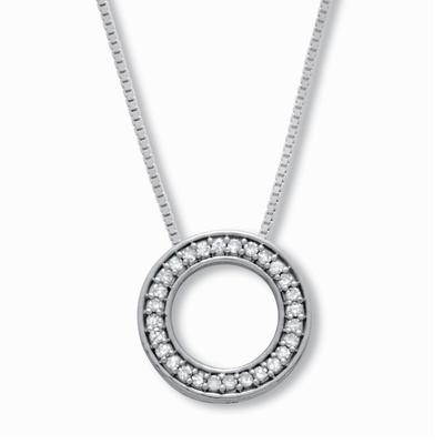 Women's .14 TCW Diamond Sterling Silver Circle Necklace 18 Inches by PalmBeach Jewelry in White (Size ONE SIZE)