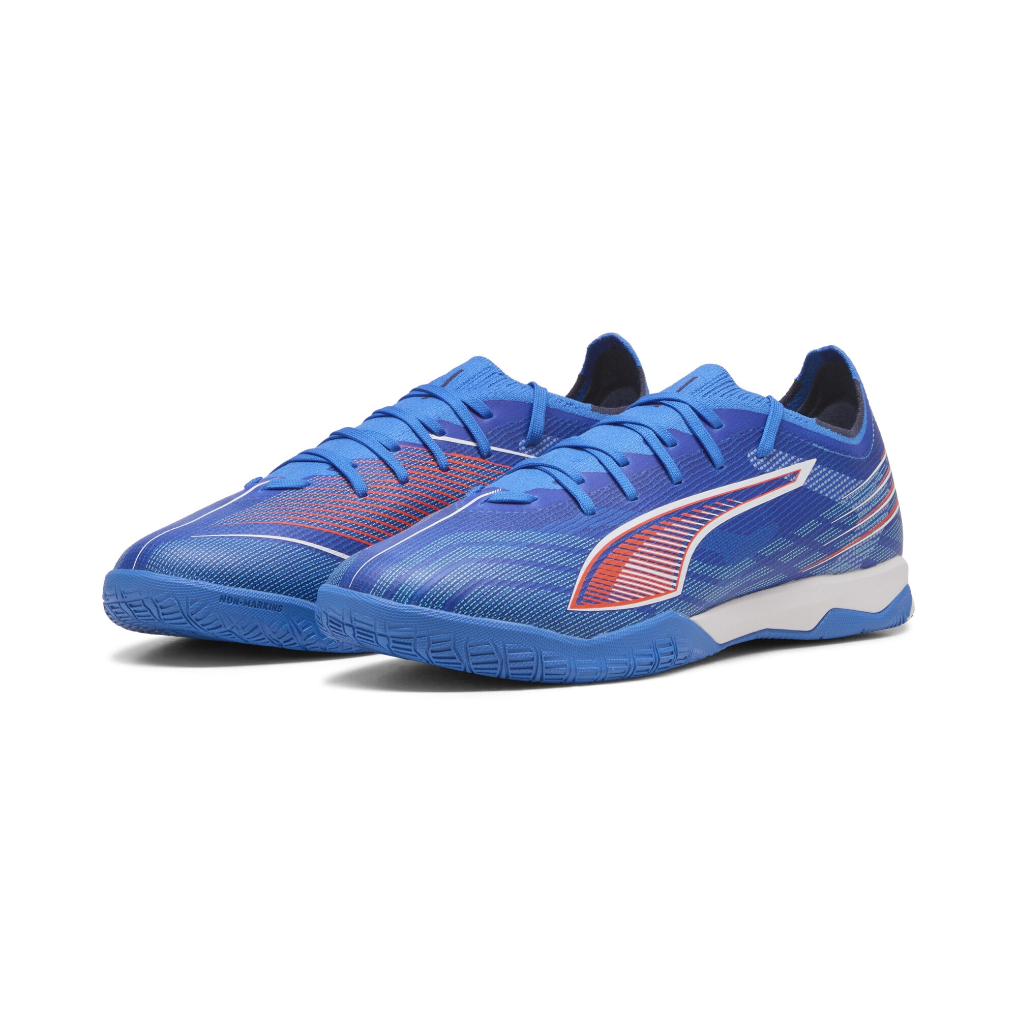 Fußballschuh PUMA "ULTRA 6 MATCH Futsalschuhe Erwachsene", Herren, Gr. 45, weiß (ultra blau weiß glowing rot), Obermaterial: Textil, Synthetik; Futter: Textil, Synthetik; Innensohle: Textil; Laufsohle: Gummi, Schuhe Fußballschuh