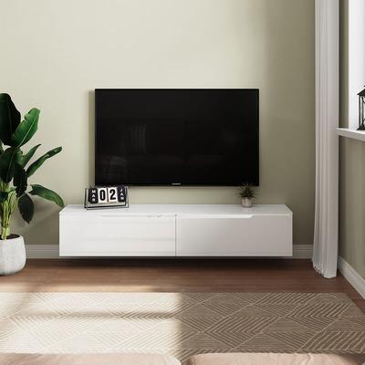 Sonni tv Board Möbel Hängend tv Schrank Board mit 2 Klapptüren Weiß Hochglanz mit Einstellbar led Image