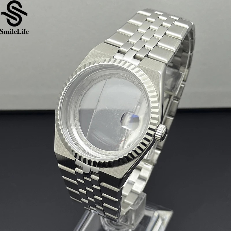 SmileLife 39,5 mm Land-Dweller-Uhrengehäuse mit Armband, Saphirglas, grünes Lume, 33,8 mm Zifferblatt, passend für NH35-Uhrwerk, Uhrenzubehör Image