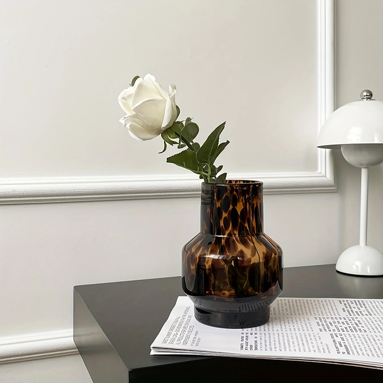 1 Stück Glas-Blumenvase, Nischen-High-End-Vase mit Leopardenmuster, Wohnzimmer, Schlafzimmer, Restaurant, Dekoration, Ornament Image