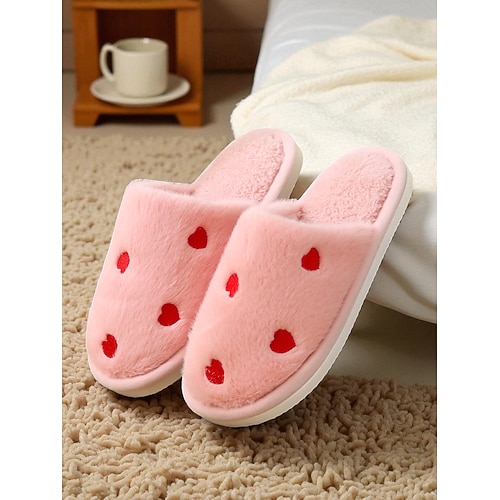 Per donna Pantofole Pantofole Morbide Pantofole Pantofole calde Casa San Valentino Quotidiano A cuore Foderato in Pile Tacco basso Punta Tonda Pelliccia Casual Comfort Pelliccia Sintetica Mocassino