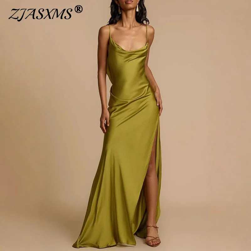 Sommer Mode Hohe Taille Split Party Kleid 2023 Neue Elegante Solide Sling Femme Robe Sexy Ärmellose Backless A-Line Maxi Kleider