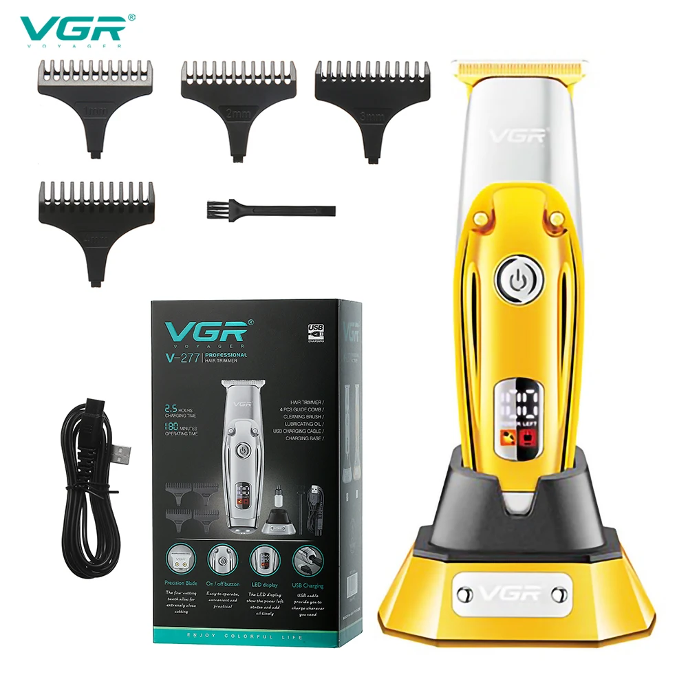 VGR Elektrischer Haarschneider, wiederaufladbar, tragbar, Haushaltsgerät, Körperpflege, Friseur-Trimmer für Männer, LCD-USB, Salon VGR V-277 Image