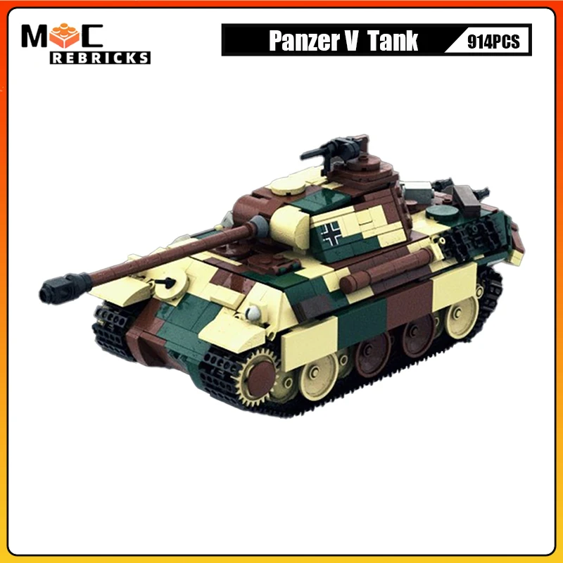 WW2 Militär Gepanzertes Fahrzeug Panther Ausf EINE Deutsch Medium Tank MOC Bausteine Modell Puzzle Ziegel Junge Spielzeug Weihnachten Geschenke Image