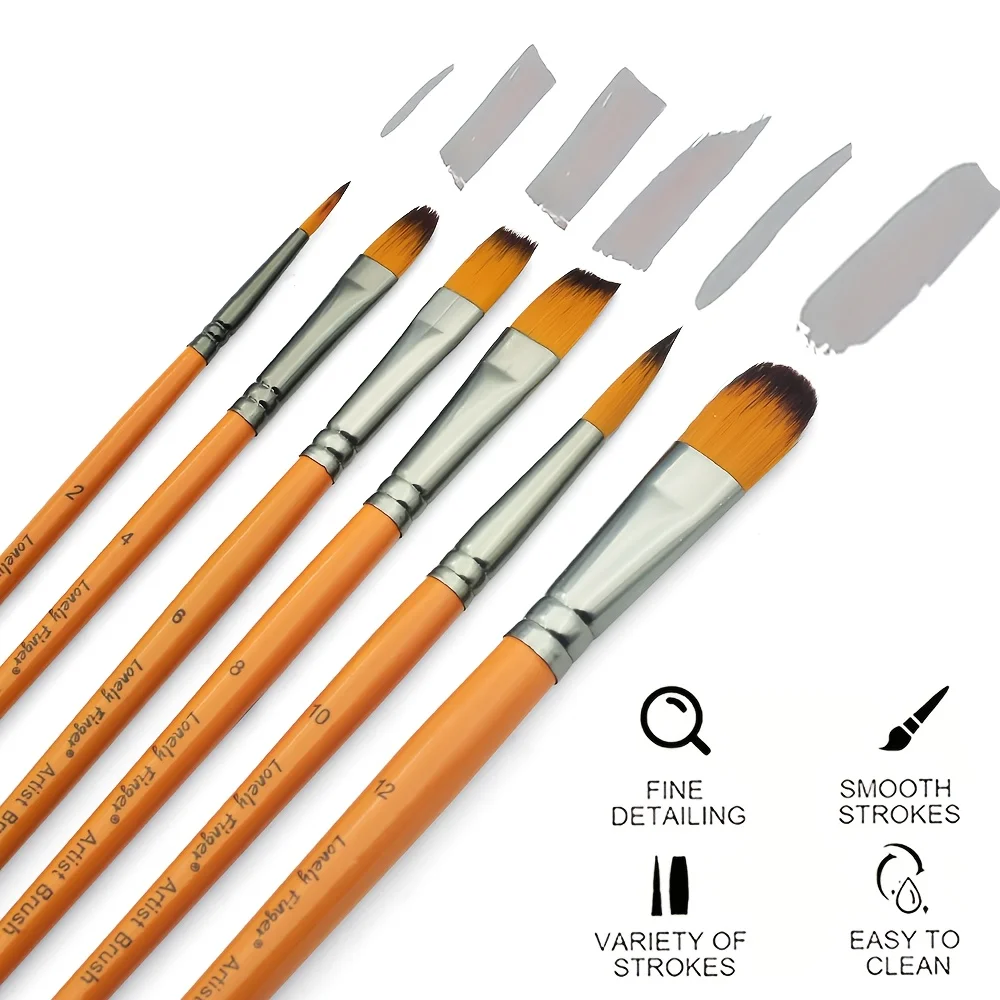 Pinselset, 1 Packung, 6 Stück Pinsel, Nylonhaar, Künstlerpinsel, für Acryl, Öl, Aquarell, Miniaturdetaillierung