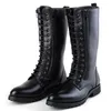 Herren Luxusmode echtes Leder Stiefel schwarz Herbst Winter Schuhe Schnürung hoher Stiefel Punk Motorrad lange Botas Masculinas Mans