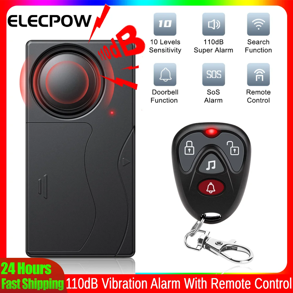 Elecpow 110dB Einbrecher-Vibrationsalarm mit Fernbedienung, Fahrrad, Motorrad, Einbruchalarm, Heimsicherheit, Diebstahlalarm Image