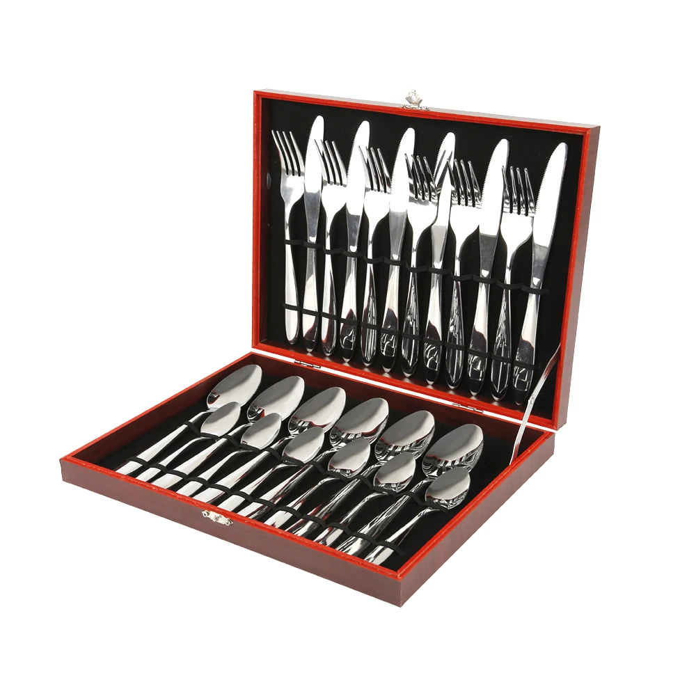 Posate, set posate 24 pezzi, set posate per 6 persone con cucchiaio, forchetta, coltello da pranzo e cucchiaino, con confezione regalo