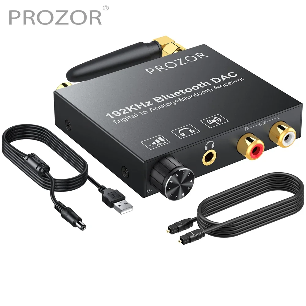 Convertitore DAC PROZOR 192kHz Ricevitore compatibile Bluetooth Controllo volume Adattatore audio coassiale ottico digitale da Toslink a analogico