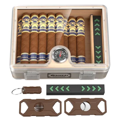 Humidor Cigar Box,with Straight Cutter Guillotine,V cut,Puncher,Glass top Case,Cedar Wood Lining,Humidifier Hygrometer