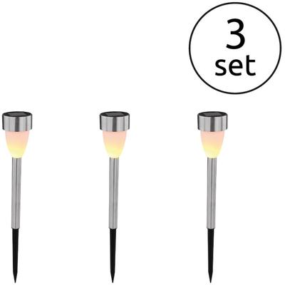 LED Solarleuchte GLOBO LIGHTING "SOLAR", silber, 3 flammig,, Lampen, Solar, Garten, Fire Effect, Akku, Terrasse, Schiebeschalter, IP44 Image