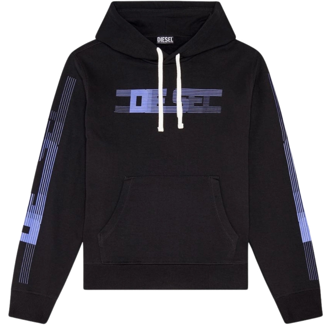 Diesel - Schwarzer Hoodie mit verblasstem Logo auf der Brust und den Armen Image