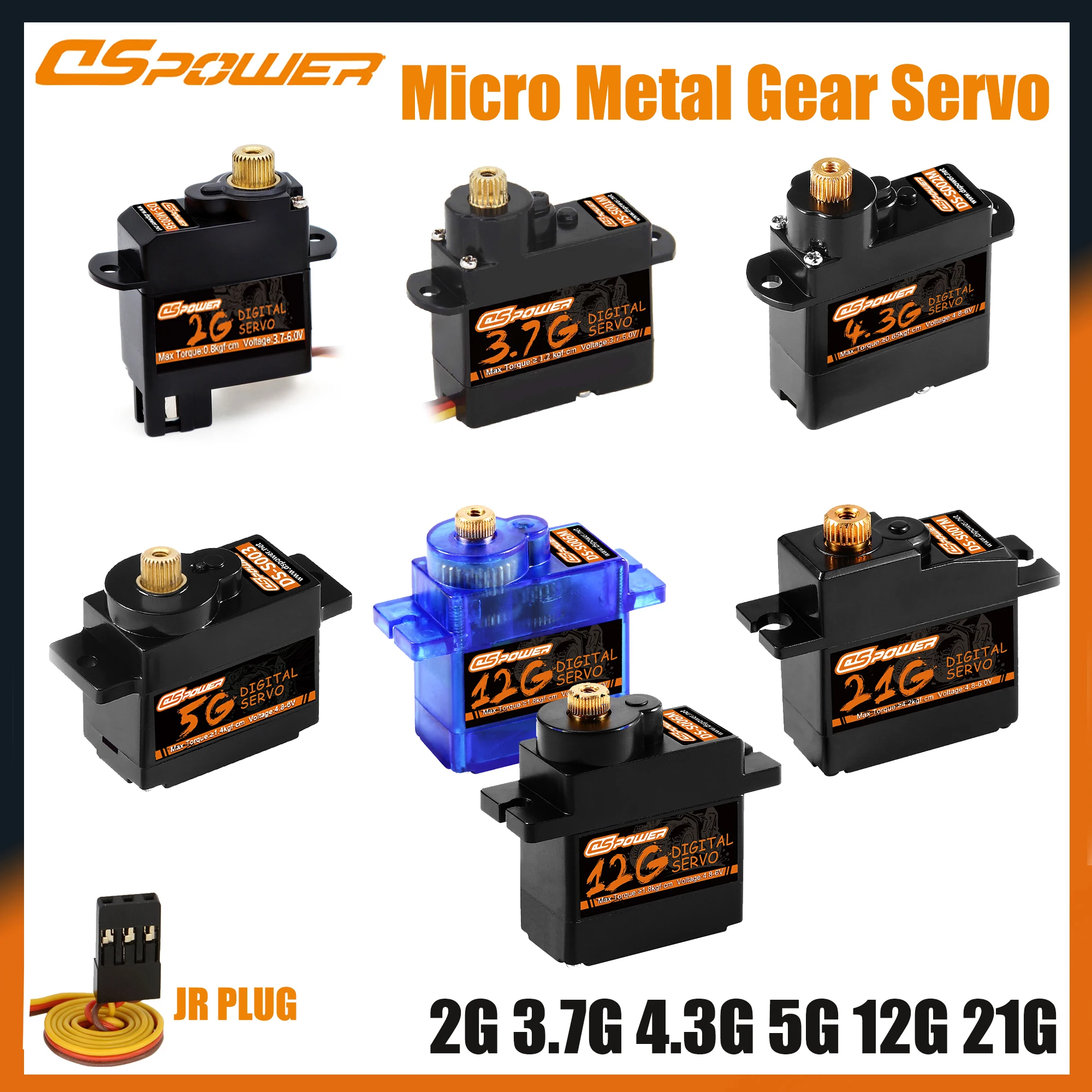 DSPOWER 2g 3,7g 4,3g 5g 12g 21g Digital Micro Servo Metall Getriebe JR Stecker Wasserdicht für RC Auto Boot Flugzeug Starrflügel Roboter Drohne Image