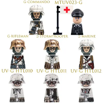 WW2 Winter Schnee Camouflage Truppen Soldat Figuren Bausteine Militär Armee Infanterie Medizinische Offizier Waffe Modell Ziegel Spielzeug Image
