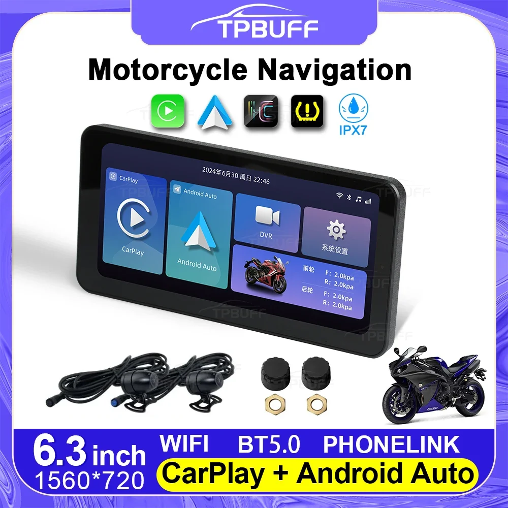 L300 Neue Motorrad navigation 6,3 zoll Bildschirm Drahtlose CarPlay Android Auto Motorrad GPS Moto DVR Monitor TPMS Optional Image
