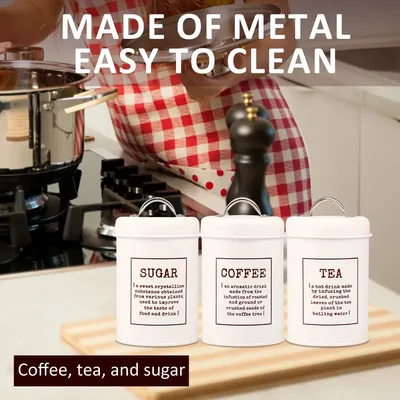 3Pcs Coffee Bean Organizer Kitchen Tea Coffee Sugar Canisters Set with Lid Metal Food Storage Cans for Kitchen Storage Supplies