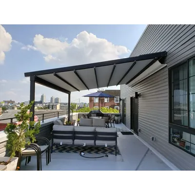 Waterproof PVC Folding Gazebos Retractable Pergola Roof Motorized Awning Patio Canopy Pergola with LED Light Outdoor Sun Shade