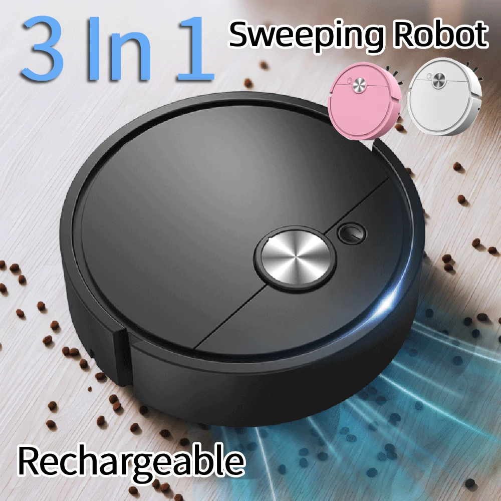 3-in-1-Staubsaugerroboter, wiederaufladbare Kehrmaschine, starke Saugkraft, kompakte Reinigungsmaschine für Tierhaare, hartnäckiger Schmutz Image