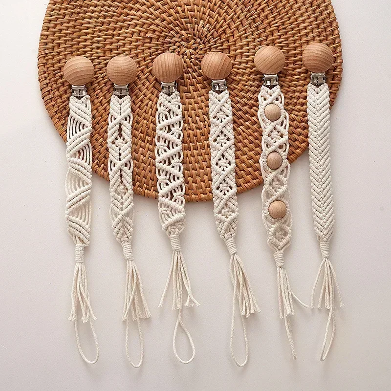 Vintage einfache häkeln Schnullerkette für Neugeborene Zahnen Schnuller Kauen Schnuller Clips handgemachte Clip Baby Baumwolle Quaste Schnuller Image