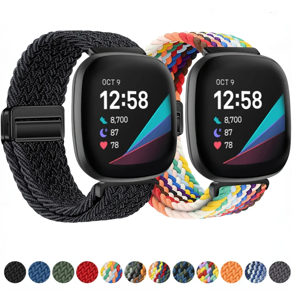 Nylonband für Fitbit Versa 4/3, verstellbares geflochtenes Metall, Magnetknopf, bequemes Armband, Armband für Fitbit Sense 2-Band Image