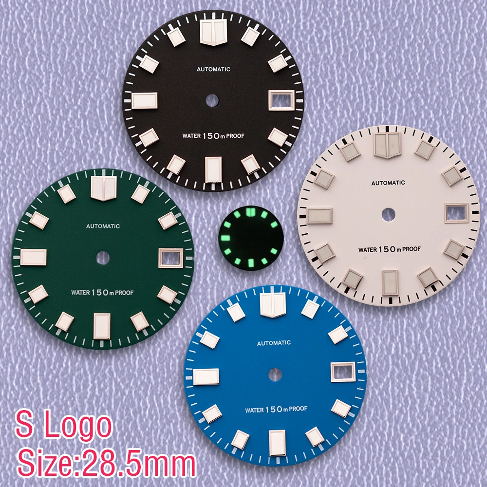 Gut verkaufen Neues 28,5 mm S-Logo NH35 Mattes Zifferblatt Fit NH36/4R/7S Japanisches Uhrwerk C3 Grün leuchtendes Uhrenmodifikationszubehör Image