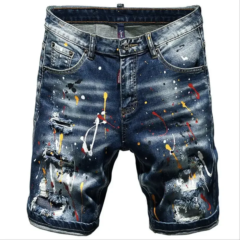 Männer Sommer Blau Shorts Jeans Löcher Denim Shorts Farbe Casual Streetwear Jeans Shorts Hohe Qualität Männer Slim Fit Stretch Jeans 38