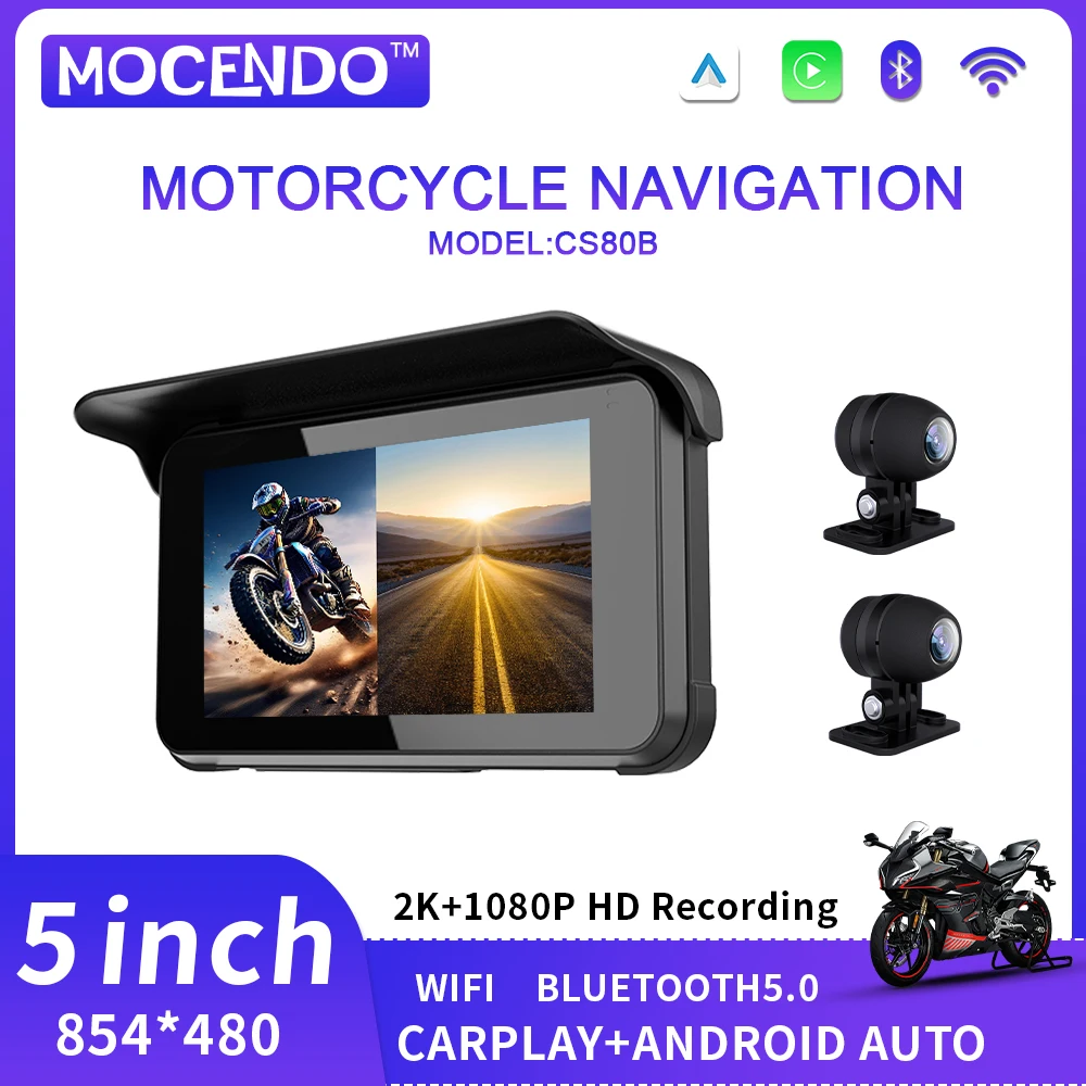 NEUE tragbare 5-Zoll-Motorrad-Navigation GPS Wireless Apple CarPlay Android Auto IPX7 wasserdichte Touchscreen-Display Image