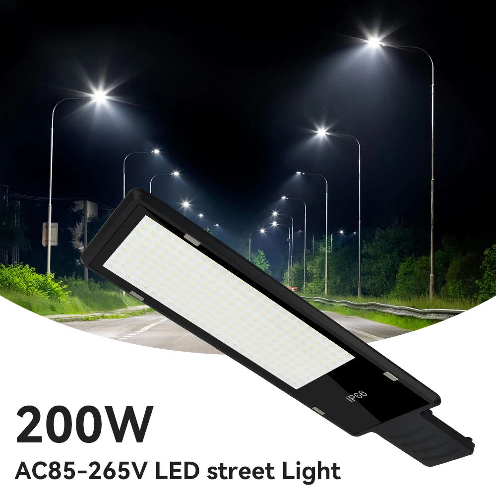 LED-Straßenlaterne mit hoher Helligkeit, AC85-AC265V, Straßenlaterne für den Außenbereich, 200 W, leistungsstarke Wandleuchte, 216 LEDs, IP66, wasserdichte Gartenleuchten Image