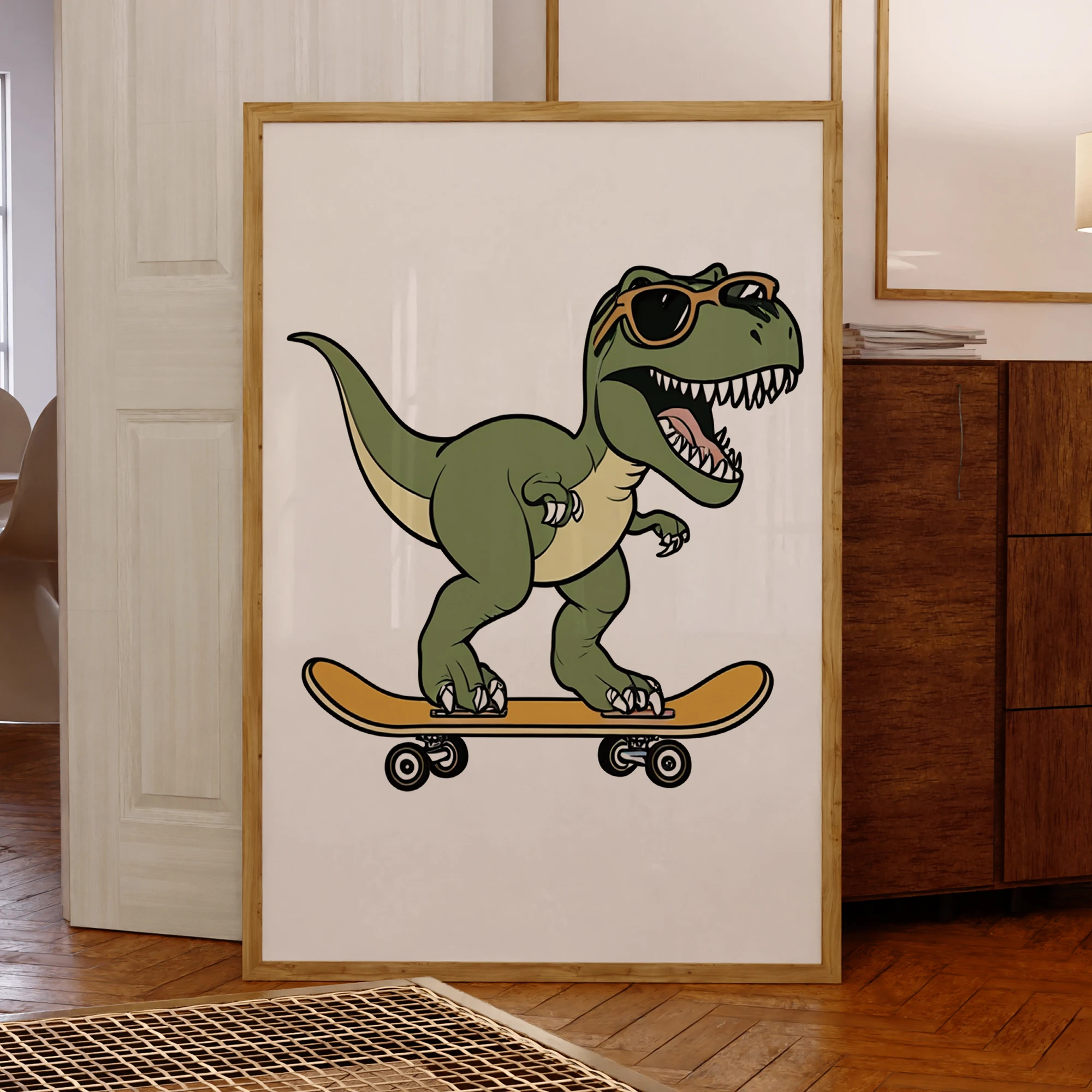 Dinosaurier Skateboard Sonnenbrille Wand Kunstdrucke Leinwand Malerei Poster Bild Für Wohnzimmer Esszimmer Schlafzimmer Zimmer Home Decor Image