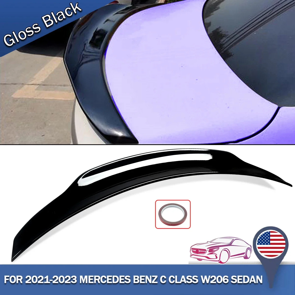 Für 2014-23 mercedes benz w206 C-CLASS psm stil glänzend schwarz kofferraum spoiler flügel Image