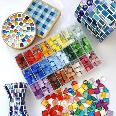 DIY Keramik Mosaik Glas 50 Stück Fliesen handgemachte Spiegel dekorative Keramikfliesen Wand Technologie farbige Kristall dekoratives Material Image