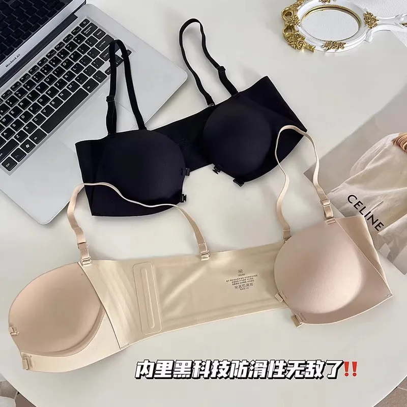 Liquid Tech Trägerloser BH mit Knopfleiste vorne und Anti-Schwerkraft-Raffhalterung | Nahtloses, unsichtbares Bralette 2026 | Keine Spuren, schöner Rücken Image