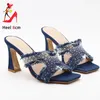Strass Hausschuhe Für Frauen Sommer High Heels Maultiere 8 CM Mode Karree Sexy Hohl Denim Sandalen Rutschen Dame Schuhe größe 42