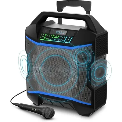 Block Rocker - Portable Bluetooth Outdoor Party Speaker with Karaoke Microphone, Battery, 4 Speakers, Radio