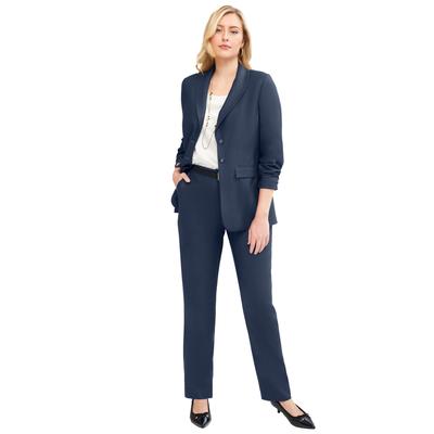 Plus Size Women's 2-Piece Stretch Crepe Single-Breasted Pantsuit by Jessica London in Navy (Size 18 W)