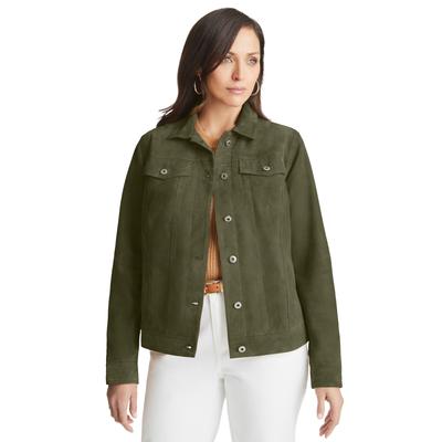 Plus Size Women's Suede Jean Jacket by Jessica London in Dark Olive Green (Size 22 W)