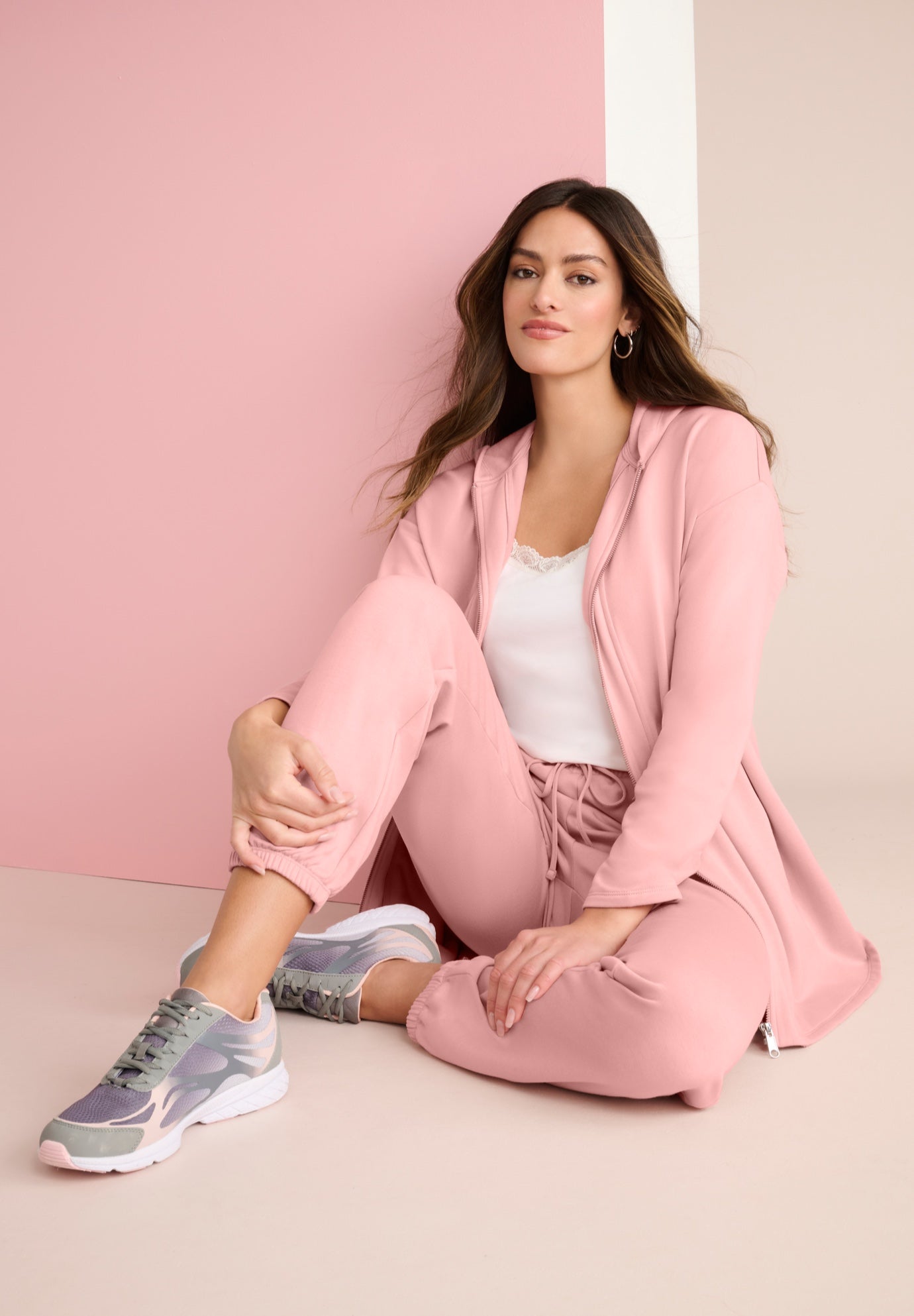 Plus Size Women's Comfort+ Fleece Zip Up Hoodie by Roaman's in Mauve Blush (Size 18/20)