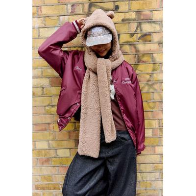 UO Teddy Hooded Scarf - Beige at Urban Outfitters