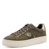 Plateausneaker TAMARIS, Damen, Gr. 41, grün (oliv), Nubukleder, Lederimitat, unifarben mit Farbeinsatz, sportlich, Schuhe, Freizeitschuh, Halbschuh, Schnürschuh mit glänzendem Kontrastbesatz