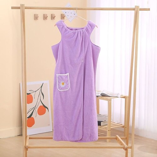 Schnell trocknendes, wasserabsorbierendes, tragbares Badetuch aus Korallenvlies, Duschwickelrock für Damen, weicher, verdickter, schnell trocknender Bademantel-Pyjama für Zuhause Image