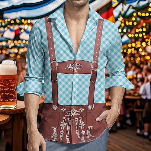 Bayerisch München Deutsch Hawaii-Hemden Aloha-Hemd Bier Lederhosen-Print Grafik für Herren Erwachsene 3D-Druck für Karneval Oktoberfestbier Urlaub Party Image