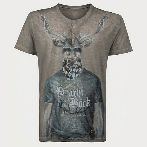Lederhosen T-Shirt Match Henley-Shirt Bayerisch München Deutsch alpin Erbe T-Shirt Ärmel Grafik für Herren Erwachsene 3D-Druck für Karneval Oktoberfestbier Party Image