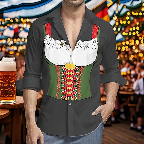 Hawaii-Hemden Aloha-Hemd Bayerisch München Deutsch Lässig Bayerisch Grafik für Herren Erwachsene 3D-Druck für Karneval Oktoberfestbier Urlaub Party Image