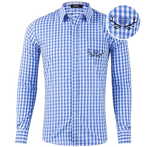 Oktoberfest Kariert Lederhosenhemd Bayerisches Rautenherz Bayerisch Deutsch Wiesn Herren Karneval Bier Festival Stoff im traditionellen Stil Hemd Image