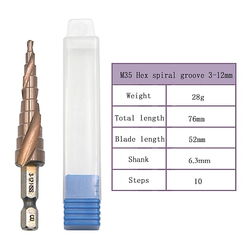 m35 Stufenbohrer Sechskant Spiralnut 3–12 mm Kobalt hss-co Hochgeschwindigkeitsstahl Kegel Metallbohrer Werkzeug Lochschneider für Edelstahl Image